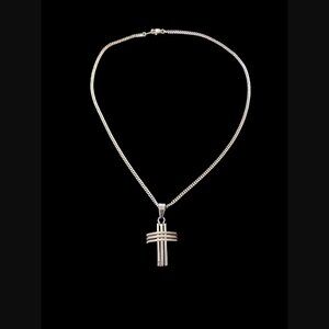 Revv Titanium Cross Pendant With 316 Silver Tone Steel Necklace 18"